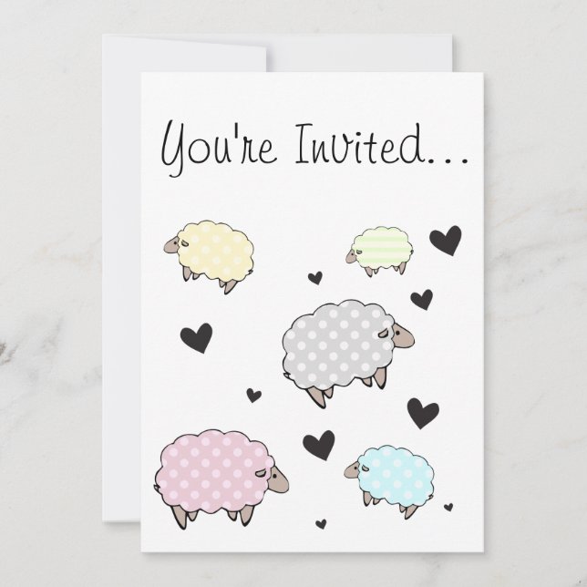 Jolie carte d'invitation de moutons (Devant)