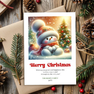 Jolie carte festive bonhomme de neige en rouge ver