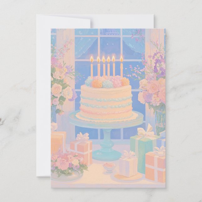 Jolie carte florale d'anniversaire plat (Devant)