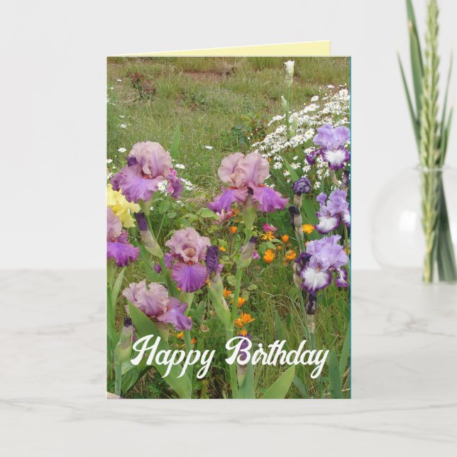 Jolie carte florale de fleurs de jardin d'iris per (Devant)
