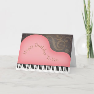 Jolie carte grand piano rose personnalisée