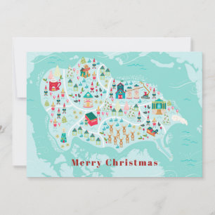 Jolie carte illustrée du village du Pôle Nord pour