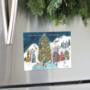 Jolie carte magnétique de Noël de village de maiso