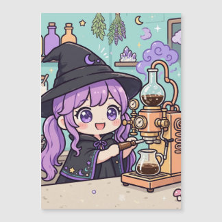 Jolie carte magnétique de sorcière aux cheveux vio