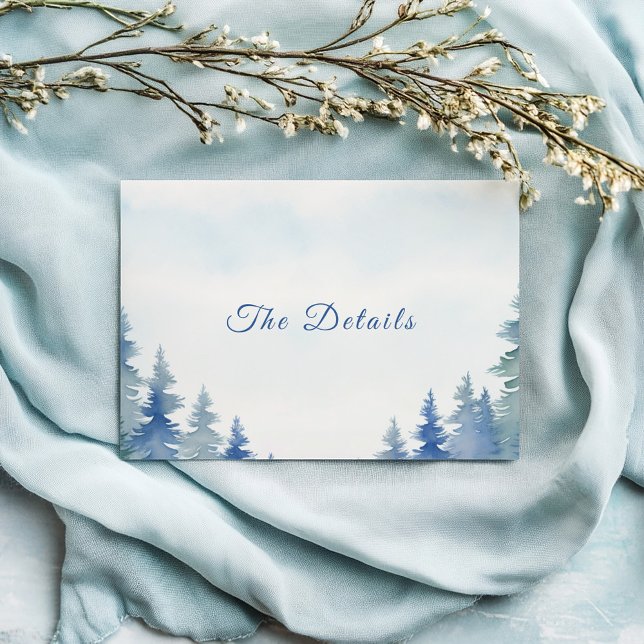 Jolie carte mariage de boîtier pour pins d'hiver (Pretty winter pine trees wedding enclosure card with evergreen pine tree watercolor)