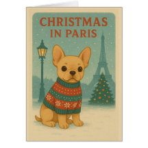Jolie carte pliée de Noël à Paris avec Bouledogue
