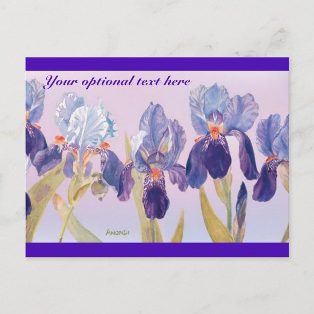 Jolie Carte Postale Aquarelle Iris (Devant)