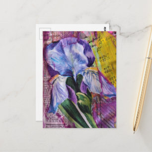 Jolie carte postale collage fleur d'Iris en média 