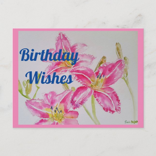 Jolie carte postale d'anniversaire à l'aquarelle a (Devant)