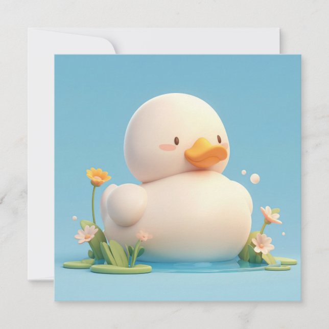 Jolie carte postale de canard en argile 3D avec fl (Devant)