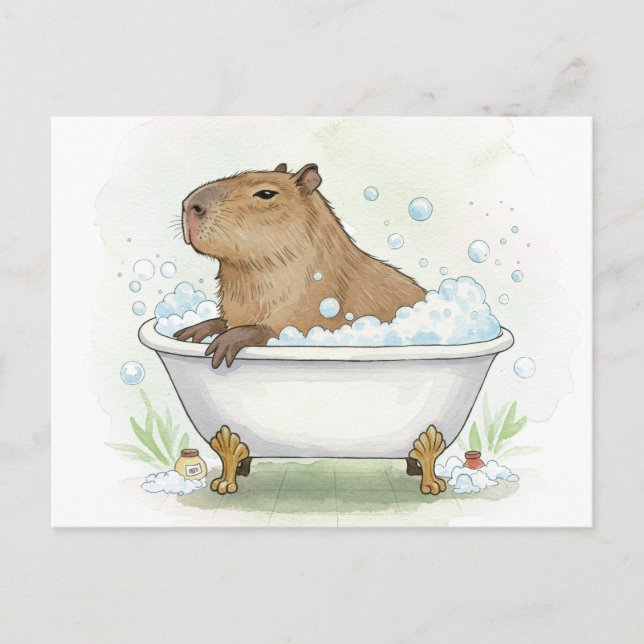 Jolie carte postale de capybara Bubbles au bain (Devant)