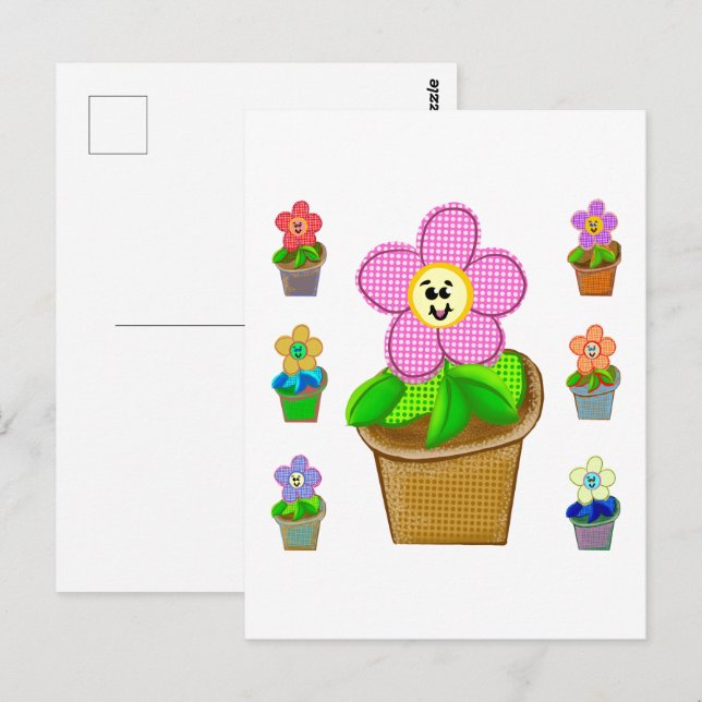 Jolie carte postale de fleurs en pot Rosy Posy (Devant / Derrière)