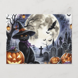 Jolie carte postale d'Halloween de chat noir
