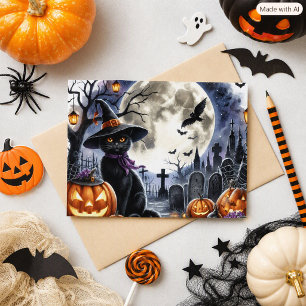 Jolie carte postale d'Halloween de chat noir