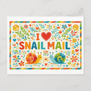 Jolie carte postale "J'adore le courrier par escar