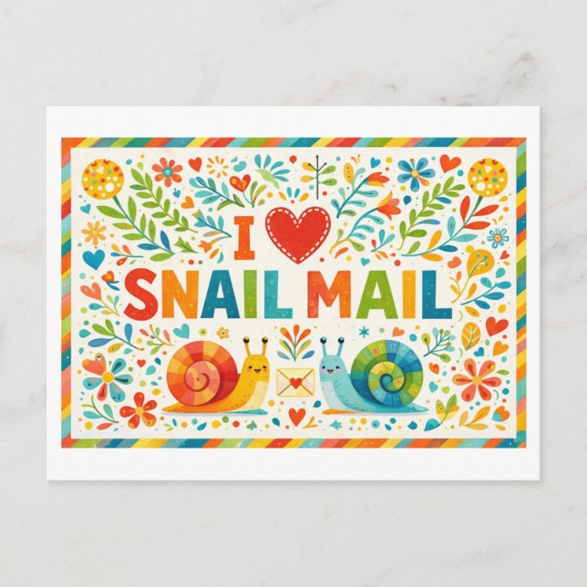 Jolie carte postale "J'adore le courrier par escar (Devant)