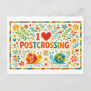 Jolie carte postale "J'adore Postcrossing"