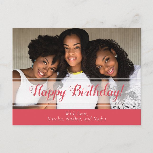 Jolie carte postale photo d'anniversaire rose (Devant)