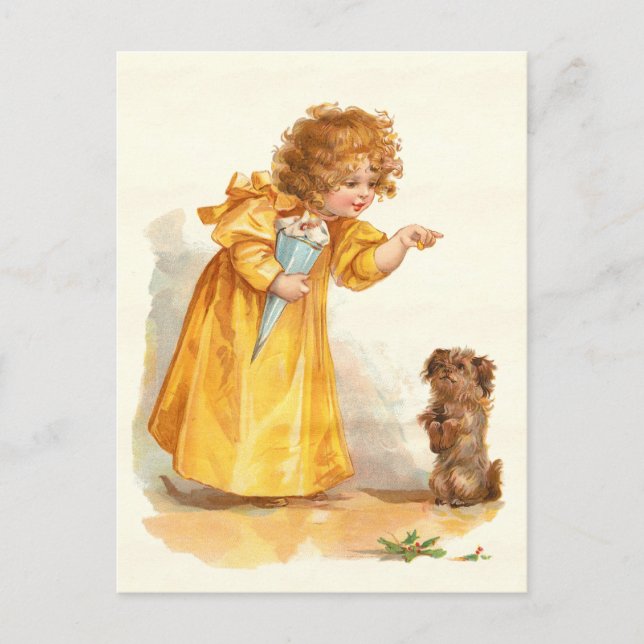 Jolie carte postale Vintage Petite fille et chien  (Devant)