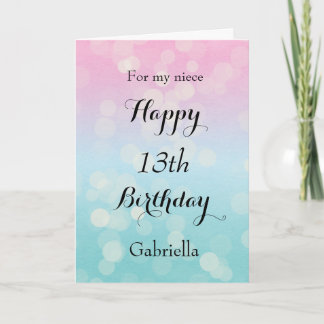 Jolie carte rose et bleue pour les 13 ans de votre