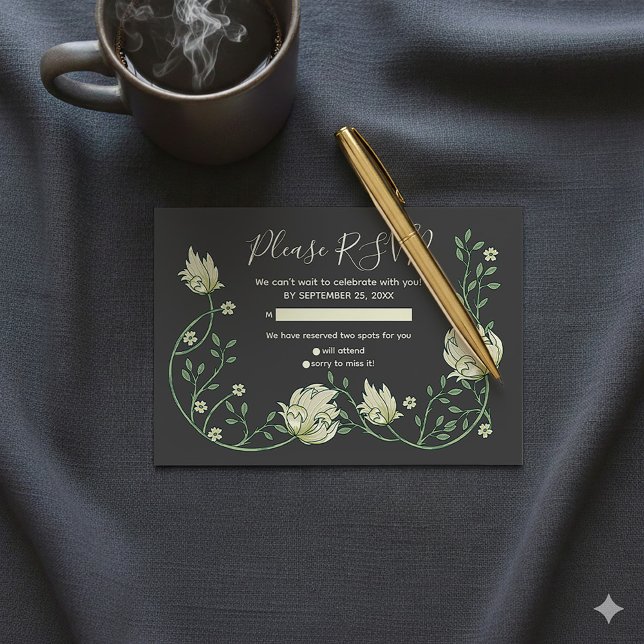 Jolie carte rsvp fleurs Art nouveau (Ready to fill pretty art nouveau flowers rsvp card.)