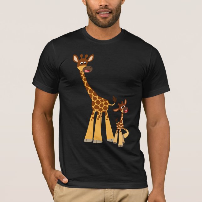 Jolie Cartoon Père Giraffe et T-shirt de veau (Devant)