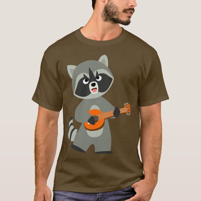 Jolie Cartoon Raccoon Jouer Banjo T-Shirt (Devant)
