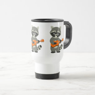 Jolie Cartoon Raccoon Jouer Guitare Commuter Mug