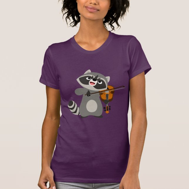 Jolie Cartoon Raccoon Jouer T-shirt Femme Violon (Devant)