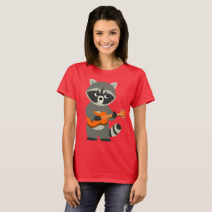 Jolie Cartoon Raccoon Jouer T-Shirt Guitare Femmes