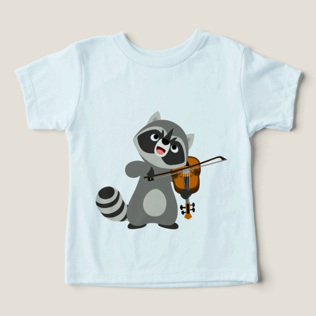 Jolie Cartoon Raccoon Jouer Violon Baby T-shirt (Design Recto)
