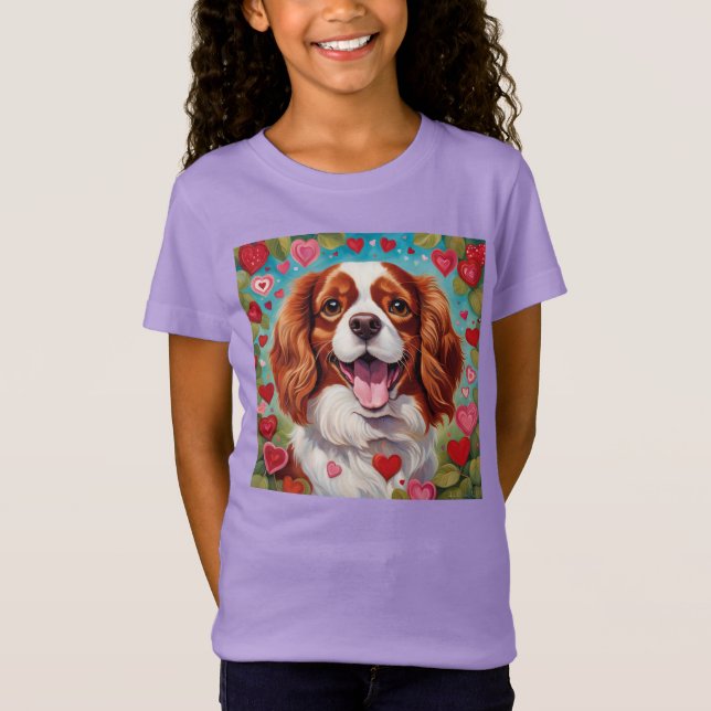 Jolie Cavalier Coeur Chiot Enfants Filles T-shirt (Devant)