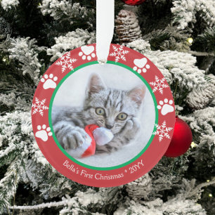 Jolie Chat Premier Noël Flocons de Neige Empreinte