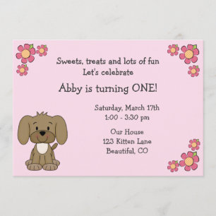 Jolie chiot 1er anniversaire Invitation pour les f
