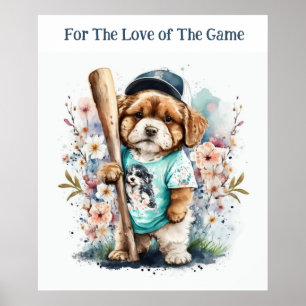 Jolie chiot Jouer Poster de animal Floral De Baseb