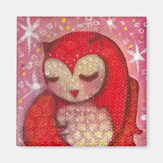 Jolie Chouette rouge sur Ciel rose avec Aimant éto