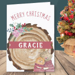 Jolie Christmas Kitten Chats Rustique Carte de vac<br><div class="desc">Carte de Noël personnalisée avec bois rustique et chats mignons. Le modèle est configuré pour que vous puissiez ajouter un nom à l'avant de la carte et vous pouvez également modifier le message à l'intérieur. Le texte sur le devant se lit simplement "Joyeux Noël [nom]" sur une bannière à travers...</div>