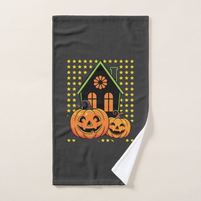 Jolie citrouille d'Halloween maison hantée étoile (Serviette à main)