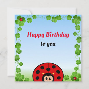 Jolie coccinelle sur carte plate d'anniversaire bl