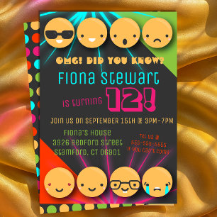 Jolie couleur Emoji Anniversaire Fête Invitation