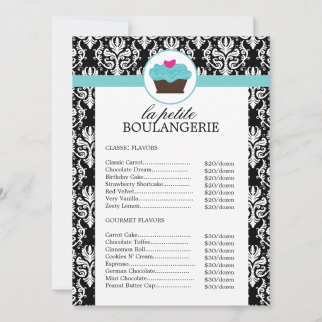 Jolie Damask Bakery Liste des prix (Devant)