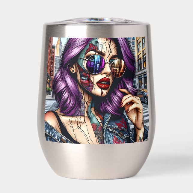 Jolie Dame Abstraite colorée aux cheveux violets (Avant)