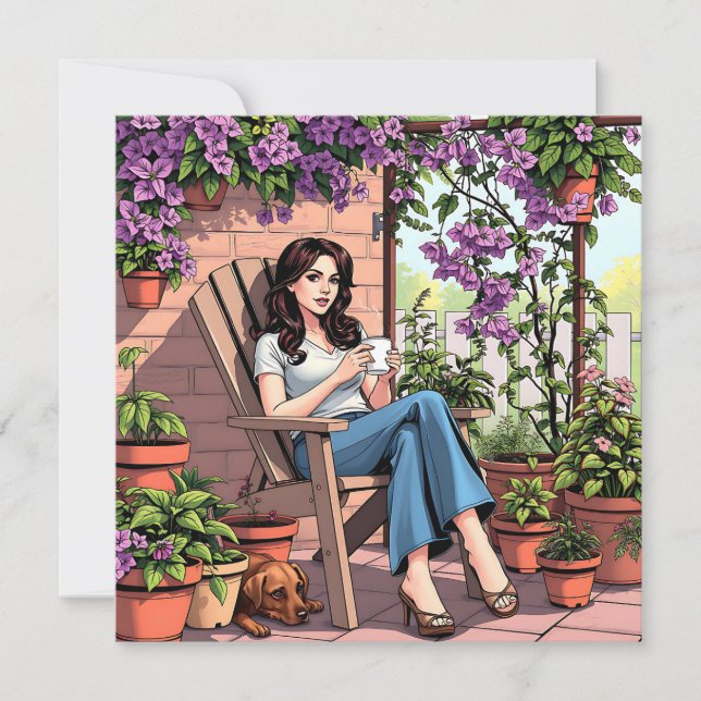 Jolie Dame Boire Du Café Relaxant Dehors (Devant)