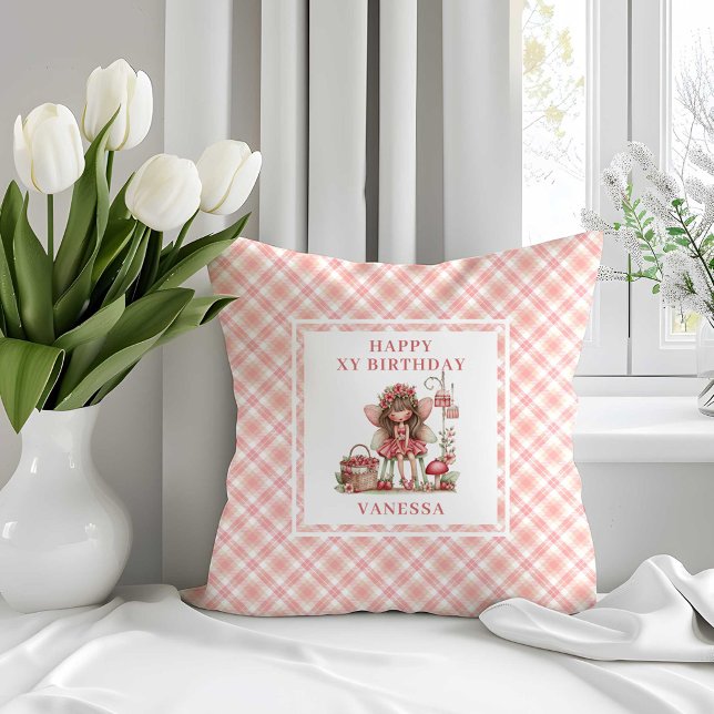 Jolie Douce Fée Fille Rougeur Floral Oreiller d'an (Sweet Fairy Girl Blush Floral Birthday Pillow Design

)