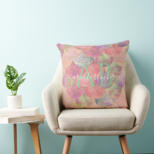 Jolie échelle de sirène rose   Coussin monogramme