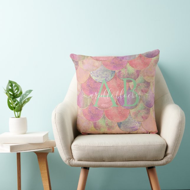 Jolie échelle de sirène rose | Coussin monogramme (Chaise)