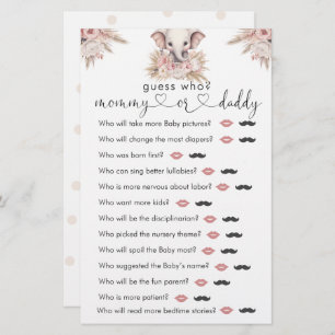 Jolie Eléphant Rose Boho Girl "Guess Who" Jeu