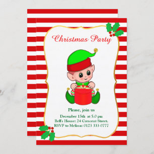 Jolie Elf & Rouge Blanc Noël Invitation