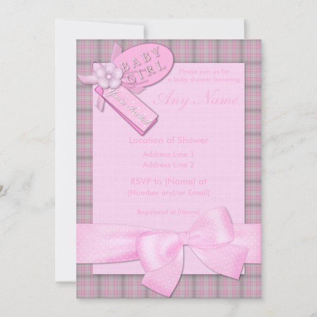 Jolie en rose bébé fille bébé douche Invitations (Devant)