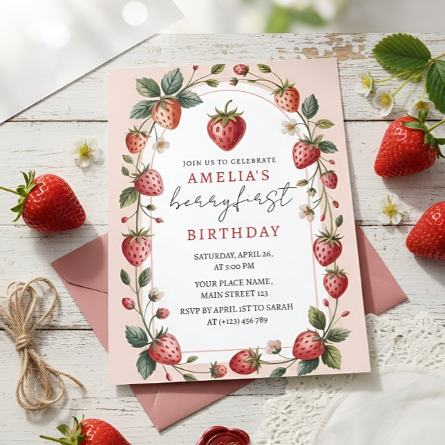 Jolie en rose Invitation pour le premier anniversa (Créateur téléchargé)